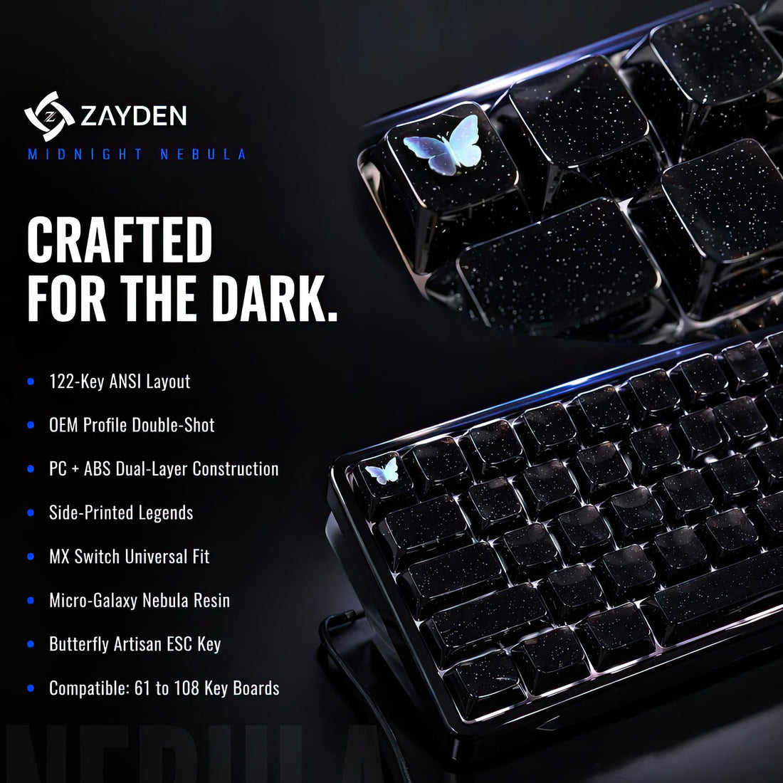 Midnight Nebula Keycaps – Universal Fit for MX-Style Mechanical Keyboards