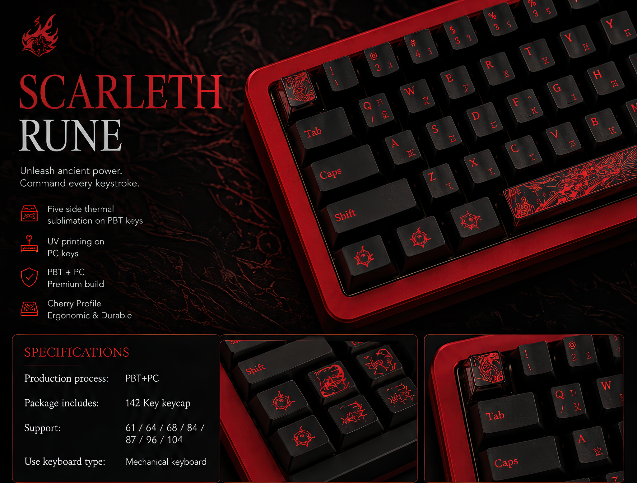 ZayDen Void — Scarleth Rune · 142-Key Cherry Profile Keycap Set