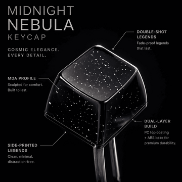 Midnight Nebula keycap with features and pricing on a black background