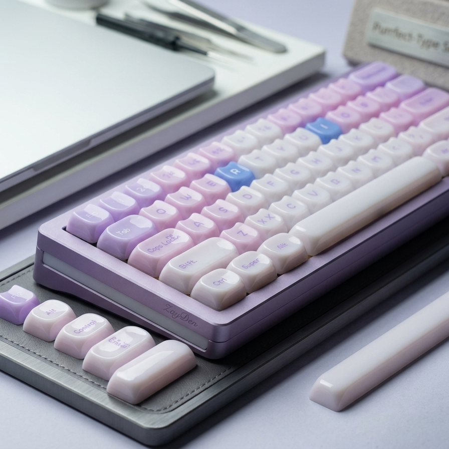 ZayDen 'Purrfect-Type' Series | MAO Profile PBT Keycaps in Lavender Cat