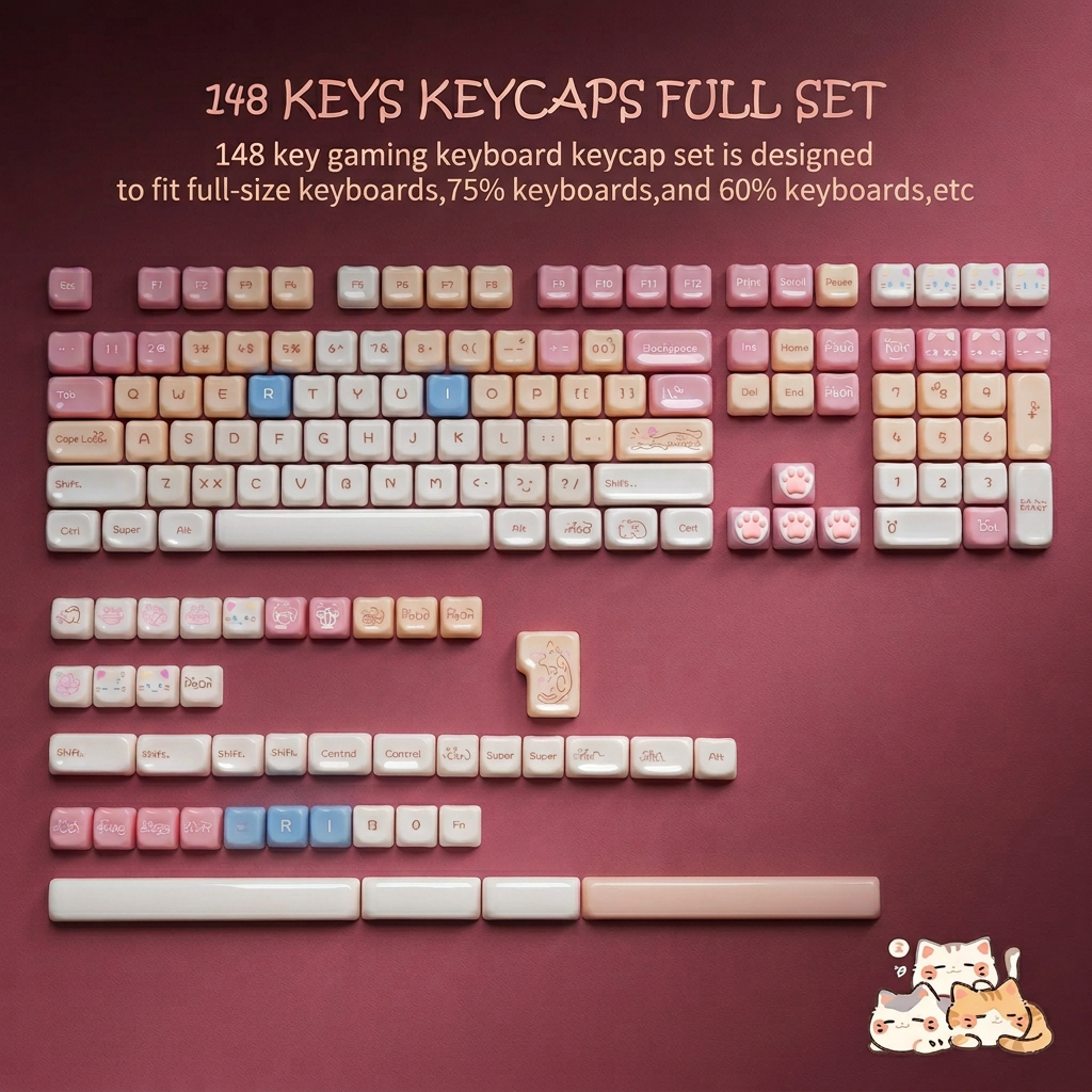 ZayDen Bloom — Lune Neko · 130-Key MAO Profile Keycap Set