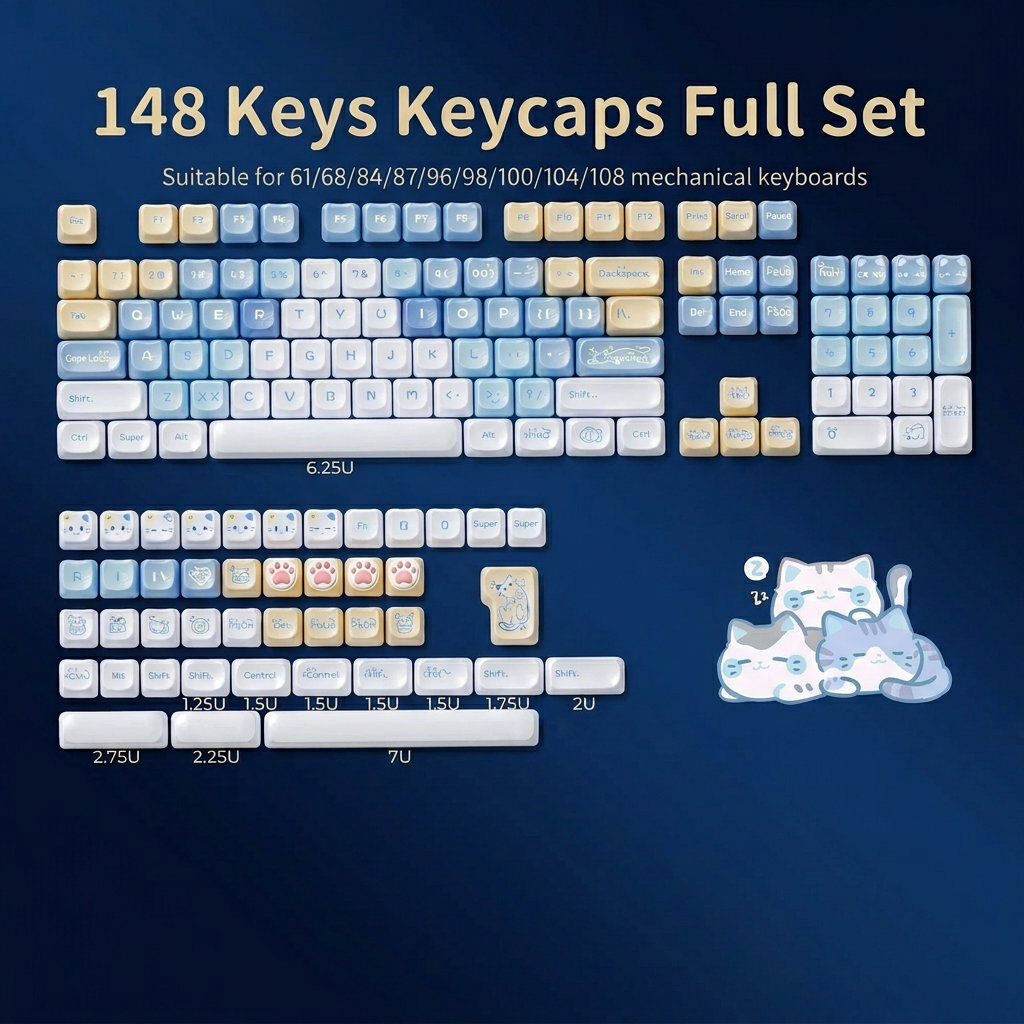 ZayDen Bloom — Lune Neko · 130-Key MAO Profile Keycap Set